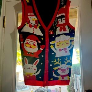 Oversized Christmas Sweater Vest with Characters